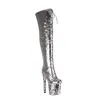 Bottes MKKHOU Mode sur le genou Femme Échelle de poisson Paillettes Blingbling Super High Talon Cross Lace Up Crossdresser Chaussures