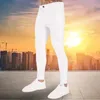 Heren Jeans Hip Hop Wit Moto Skinny Ripped Pure Kleur Elastische Denim Broek Mannelijke Casual Taille Jogging Potlood Broek 240228