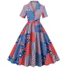 Casual Dresses Y2k Vintage Summer Dress Women'S American Style Star Striped Print Midi Lapel Button Ball Gown Floor Length Ladies