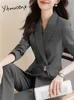 Yitimuceng Formal Pants Suits Two Piece Set Women Autumn Fashion Office Ladies Turn Down Collar Blazers Solid 240219