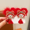 Accessoires pour cheveux brodés pour enfants, épingle à cheveux rouge, pompon Dragon, Clip de danse Lion, Style ancien pour fille