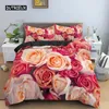 Yatak Seti Sevgililer Günü Düğün Seti 2/3 PCS Lüks Gül Love Love Heart Yorgan Kapağı Kral Microfiber 3D Kırmızı Baskı Yorgan