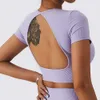 Lu Align T-shirt sexy dos nu pour femme - Haut d'entraînement à manches courtes avec soutien-gorge amovible et rembourré - Playeras Deportiva Dama Jogger G