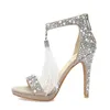 Sandales pleine strass femmes gladiateur frangé talons hauts bride à la cheville sandale d'été femme robe de mariée chaussures pompes