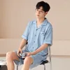 メンズスリープウェア2024夏の半袖ショーツコットンパジャマセットメン用韓国のルーズスーツパジャマオスラウンジホームウェア