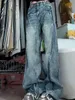 Mode Blau Gewaschen Patchwork Gerade Bein Jeans Frauen Retro Mädchen Lose Beiläufige Koreanische Straße Trend Y2K Hohe Taille Jeans 240227