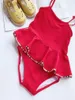 2019 New Summer Kids Solid Red Swimwear Baby Girls Red Plaid Bikini Dress Swimwear OnePiece Swimsuit Swimming Wears T2004138782460