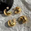 Designer earrings Gold hoop earrings for women Half moon sphere thick chunky Stud Earrings Ladies stainless steel Gold Silver Earring 925 Jewelry Accessories