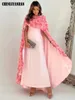 Robe de soirée longue de forme sirène rose avec cape, tenue de soirée formelle à fleurs 3D, Sexy, de luxe, en dentelle, 2023, 240227