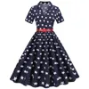 Casual Dresses Y2k Vintage Summer Dress Women'S American Style Star Striped Print Midi Lapel Button Ball Gown Floor Length Ladies