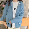 Jielur automne Chic Zipup sweats à capuche femme décontracté rue ample mince bleu gris abricot sweat poche à capuche femmes Cardigans 240227