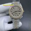 Full Men Watches Yellow Gold 2tone Case 41mm Diamonds Arabic Dial Diamond Bracelet CZ Stones Shiny Watch