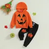 Kläderuppsättningar Citgeeautumn Halloween Kids Pojkflickor Dräkt Pumpkin tryck långärmad huva tröja byxor Fall kläder set