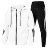 Männer Trainingsanzüge 2024 Frühling Und Herbst Gebürstet Streifen Zipper Pullover Set Sport Jogging Mode Casual Langarm Mit Kapuze Lose Mantel