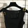 Botón Vestido de diseñador Moda Faldas sin mangas Cinturón de lujo Vestidos de diseñador Vestido de moda con cuello redondo para niñas Ropa