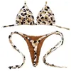 Swimwear Women's Stretchy Bikini Set Leopard Print Halter Bra High Waist Lace-Up Thong Cherry Brazilian Swimsuit Two for Women