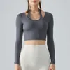 Yoga Outfit Cou Suspendu Faux Deux Pièces À Manches Longues Coussin De Poitrine Amovible Slim Vêtements De Fitness Courir Haut De Sport T-shirt Femme Vêtements De Gymnastique En Plein Air Vêtements De Sport