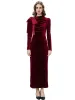 Robe en velours pour femmes, Sexy, haute qualité, mode, nœud vin, rouge, noir, élasticité, joli bureau, manches longues, ajustement serré, printemps