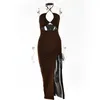 Casual Dresses 2024 Sexy Elegant Maxi Dress Women Summer Halter Criss-cross Hollow Out Drawstring Slit Club Vintage Female