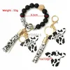 Keychains Keychains Fashion Sile Cursive Cow Bead Bracelet Wood Disk Bracelet Cow Tassel Ox Head Wrist Ring Charm Pendant Accessory FY3450 tt0331 240303