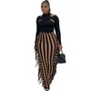 Skirts EWSFV 2024 Spring Women Commuter Fashion Casual Stitching Tassel Print Striped Bag Hip Long Skirt