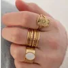 Cluster Rings HangZhi Trendy Zircon Natural Stone Star Adjustable Geometric Ring For Women Men Stainless Steel Vintage Jewelry