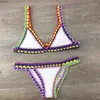 Damen-Bikini, handgehäkelter Strick-Patchwork-Badeanzug, Damen-Bademode, Strandurlaub, Neckholder-Top, Maillot, Biquini, Badeanzüge