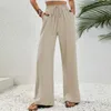 Pantalones de mujer de pierna ancha cintura elástica cómodos pantalones de Yoga de pierna ancha con bolsillos plisados de entrepierna alta para mujer suave