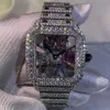 カスタムデザインと豪華なスタッズ付きアナログステンレススチールアイスアウトVVS Clarity Full Moissanite Diamond Hip Hop Wrist Watch