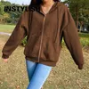 Women Zip Up Hooded Sweatshirts Vintage Oversized Hoodies Casual Solid Loose Coat Harajuku Y2K Aesthetic kpop Hoodies Streetwear 240301