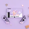 Casos nintendo switch oled caso kawaii sorvete gato dos desenhos animados roxo estrelado macio tpu capa completa volta girp escudo para ns oled acessórios