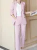 Mujer primavera elegante blazer trajes de pantalón oficina vintage casual formal negocio conjunto de 2 piezas moda femenina ropa de trabajo pantalones traje 240226