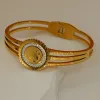 Verstelbare haan afbeelding mode 14k gouden armband prachtige kleurvaste dames sieraden manchetarmband voor dames