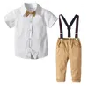 Clothing Sets Kids Baby Boy Gentleman Suits Formal Cotton Long Sleeved Bow Tie Shirt Trousers Suit Clothes Wedding Prty Set