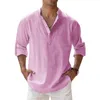 Spring and Autumn Mens Linen Long Sleeve Breathable Shirt Solid Color Casual Basic Cotton Tops Hemp 240226