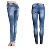 Kobiety dżinsy niebieskie szczupły rozerwane na chude, zmartwione umyte dżinsowe spodnie Mom High talia Femme Bleached 240227