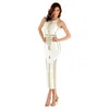 Casual Jurken Zwart Kleur Wit Mode Vrouwen Mouwloos Metalen Cirkel Vloerlengte Bandage Bodycon Jurk Avondfeest