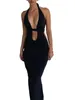 Casual Jurken Dames S Mouwloos Halter Diepe V-hals Lange Jurk Zijtaille Uitsparing Backless Bodycon Maxi