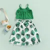 Kleidung Sets Mädchen zwei Stücke Kleidung Outfit Fashion Kinder Baby Girl Spaghetti Riemen Rüschen Camisole Blätter gedruckte Schlitzröcke