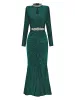 Vestido Midi de sirena de manga larga para mujer, vestido Vintage de lujo de alta calidad, a la moda, para fiesta, Verde, Negro, elástico, con cuentas