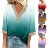 Women's T Shirts 2024 Gradient Mönster Skjorta 3D Print Tops O-Neck Pullover 3/4 Sleeve Y2K Clothing for Girls Fashion Sweatshirt
