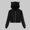 Harajuku Zip Up Cropped Hoodies Trainingspak Sweatshirts Voor Tienermeisjes Kawaii Kat Oor Jassen Pocket Trekkoord Hoody Sudaderas 240219