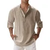 Spring and Autumn Mens Linen Long Sleeve Breathable Shirt Solid Color Casual Basic Cotton Tops Hemp 240226