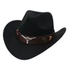 Bérets Chapeau de cowboy occidental en feutre avec bande de vache Style ethnique Jazz Fedora Chapeaux Accessoires de tête de boeuf doux Roll Brim Cowgirl Cap Femmes
