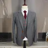 Men's Suits Wool British Style For Men 2024 Herringbone Tweed 3 Pcs Wedding Grey Slim Fit Groom Tuxedo (Jacket Pants Vest)