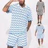 Men's Tracksuits Sports Suit Woolen Short Sleeved Shirt Casual Shorts Wave Pattern