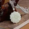 Pendant Necklaces Wholesale Glowing Stone Carved Flower Sweater Chain Blessing Lucky Pendants Necklace For Women Crystal Jewelry