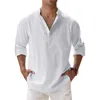 Spring and Autumn Mens Linen Long Sleeve Breathable Shirt Solid Color Casual Basic Cotton Tops Hemp 240226