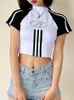 Koszulki damskie Koreańska moda T-shirt Kobiety Summer Strasze z krótkim rękawem Patchwork Crop Top American Retro Girl Harajuku Y2K Slim Tops Tees