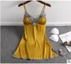 Kadınlar Seksi Kısa Saten Sırtsız Uykum Giyeri Bayanlar İç çamaşırı Sleepdress Babydoll Nightdress Sarı Nightgown iç çamaşırı ev kıyafeti y20044602290